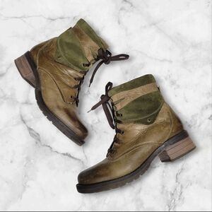 Dromedaris Lace Up Ankle Boots Kara Suede Leather Combat Heel Distressed Green